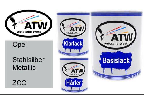 Opel, Stahlsilber Metallic, ZCC: 1L Lackdose + 1L Klarlack + 500ml Härter - Set, von ATW Autoteile West.